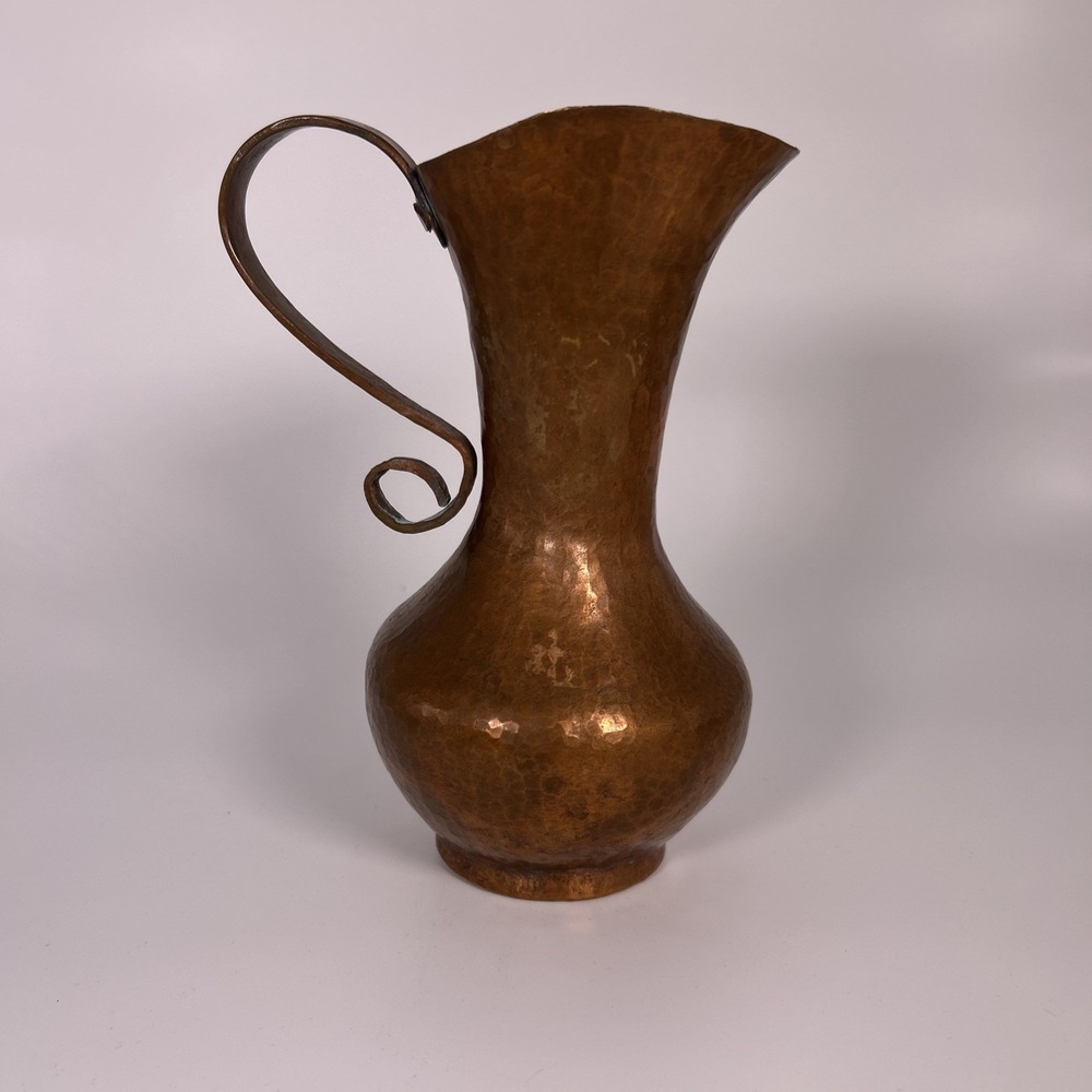 Antique‎ Copper Pitcher Hand Hammered With Patina S Handle